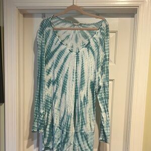 Soft Surroundings Teal Tie-Dye Long Sleeve Top